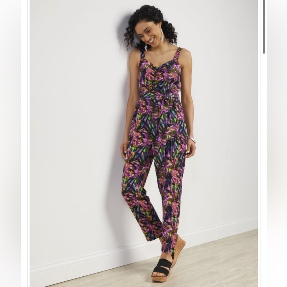 SOFT SURROUNDINGS Bandalina Tropical Jumpsuit Purple Size 16 NEW